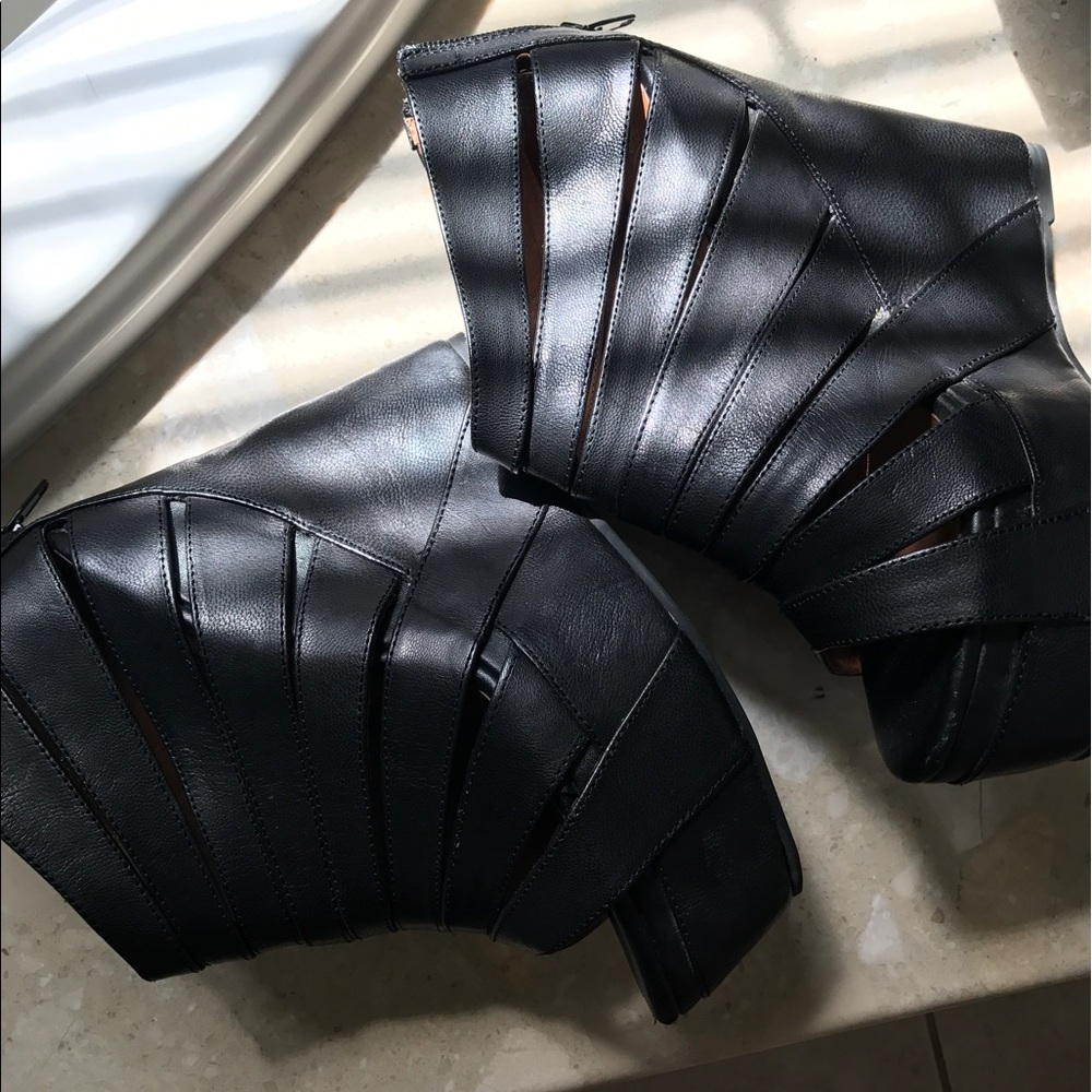Jeffrey Campbell Black Strappy Wedge Booties